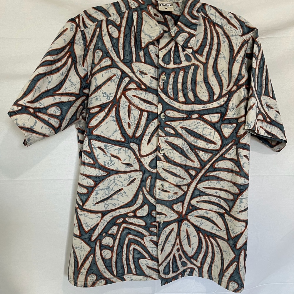 Go Barefoot Hawaiian Aloha Floral  Button Down Popover Shirt Size Medium